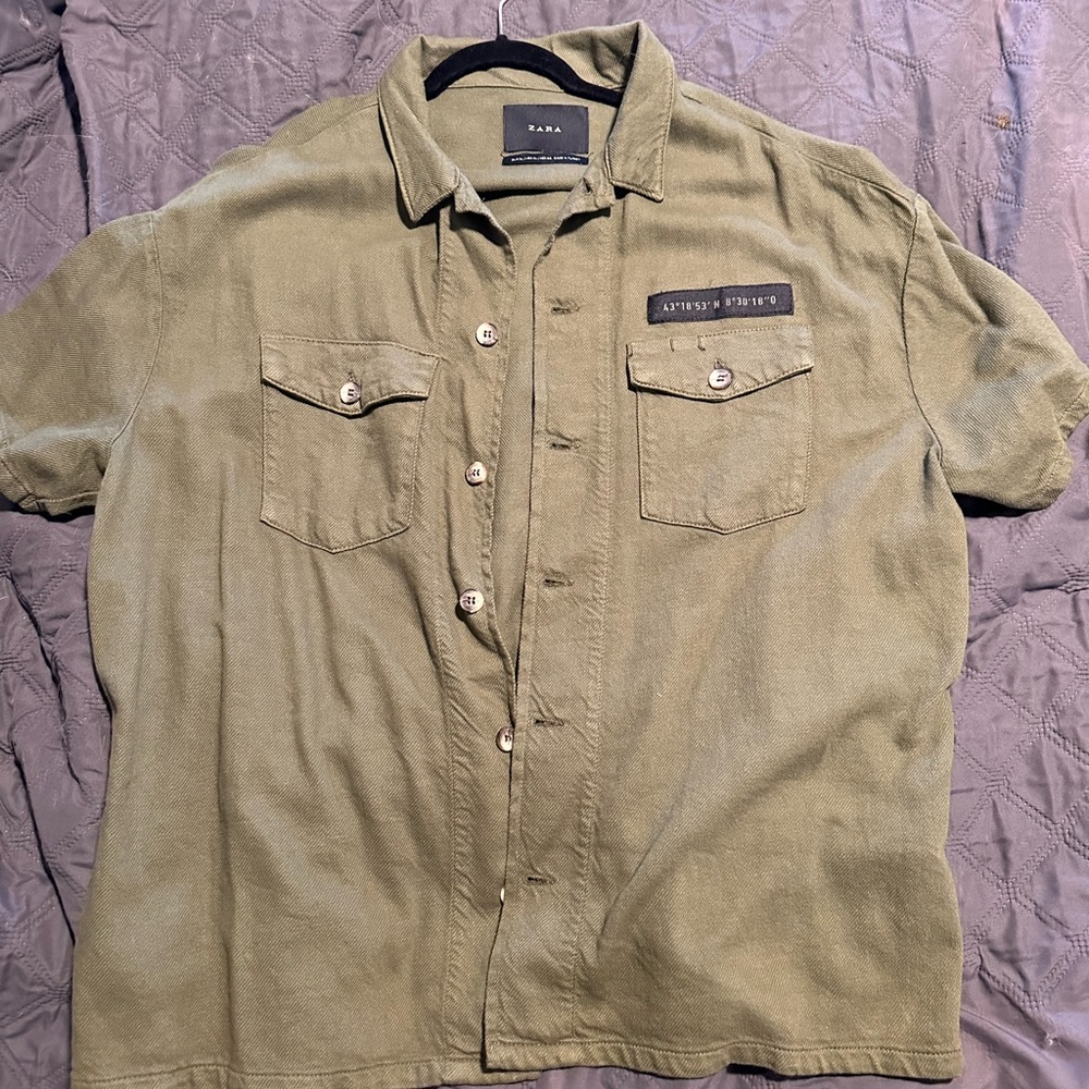 Zara army green short sleeve button up.